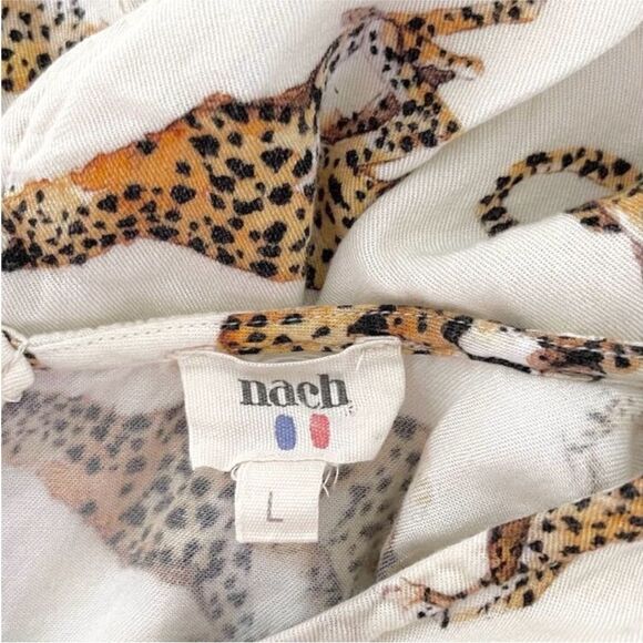 Anthropologie Nach Bijoux Boho Leopard Pattern Linen Blend Top Size L - Picture 2 of 8